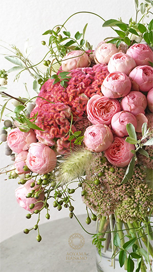 ケイトウとバラのブーケ