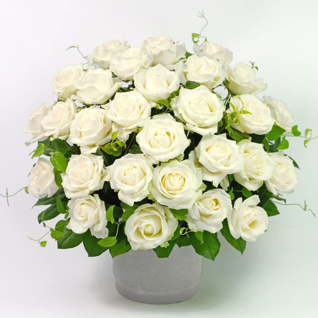 白バラのアレンジメント（ご供花）｜青山花茂本店
