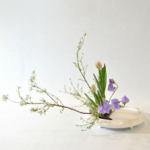 早春いけばな花材＜雪柳・八重咲チューリップ・スイートピー＞