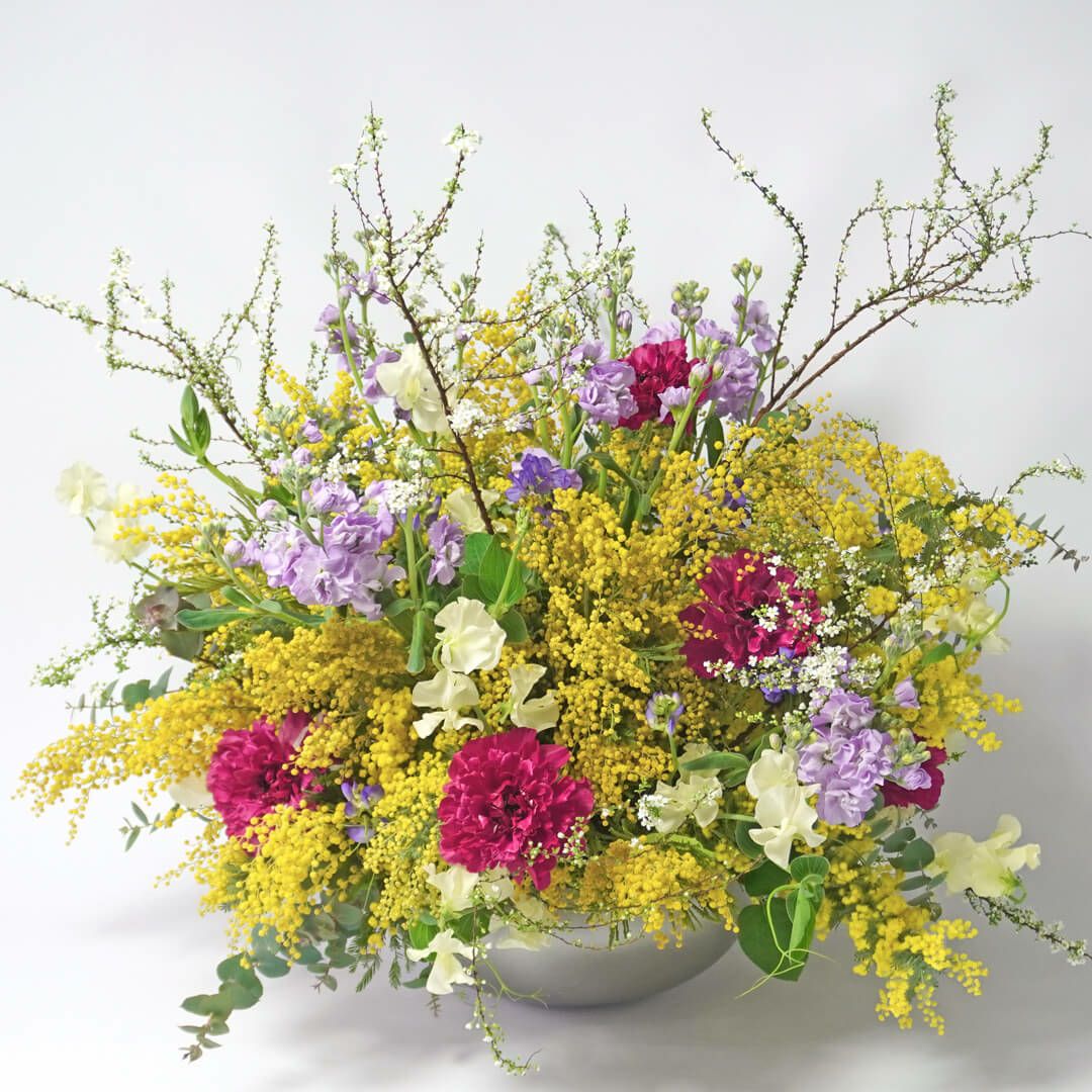 Flowerさま　Ｍたまごを抱いたうさぎさん 紫すみれと黄色い花 紫色と黄色のスミレの花の写真素材 [76175164] - PIXTA