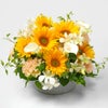 【父の日】黄色いヒマワリと淡いオレンジのトルコキキョウのアレンジメント