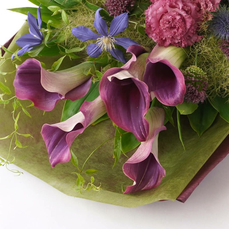 【父の日】ワインレッドのカラーと紫のハイドランジアの花束