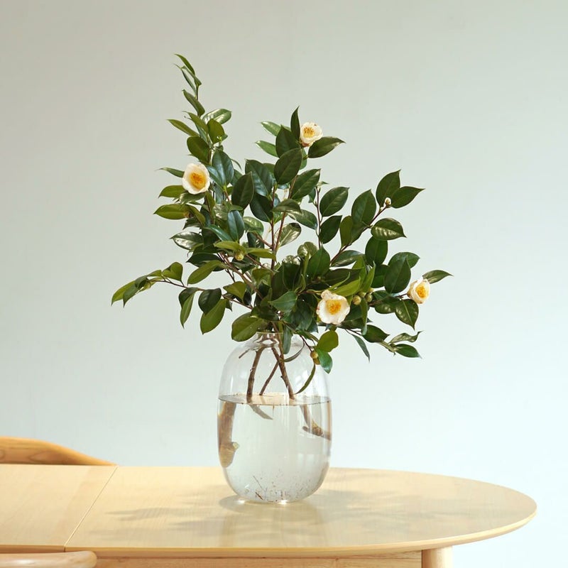 枝もの用の丸いガラスの花瓶