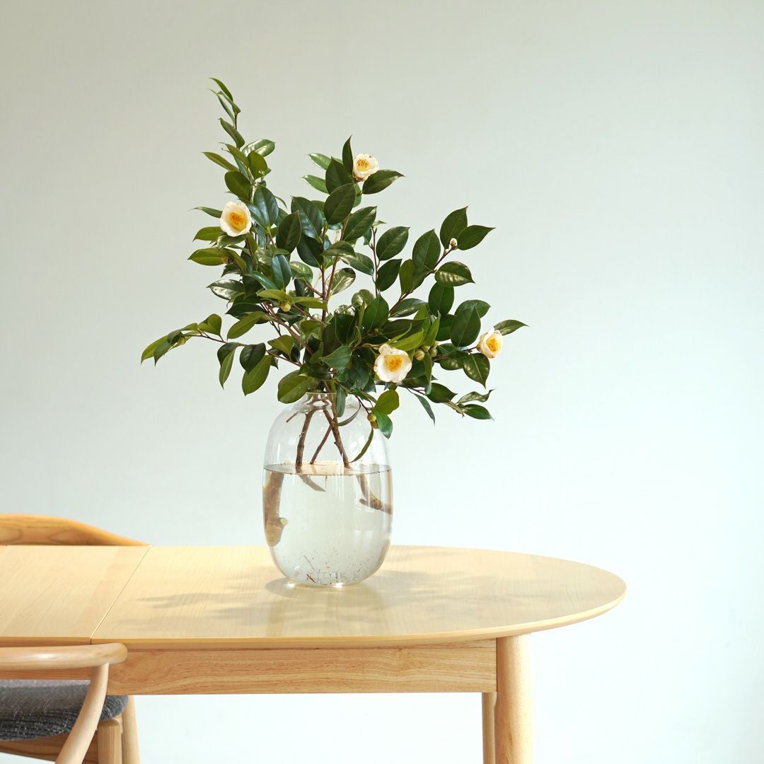 枝もの用の丸いガラスの花瓶