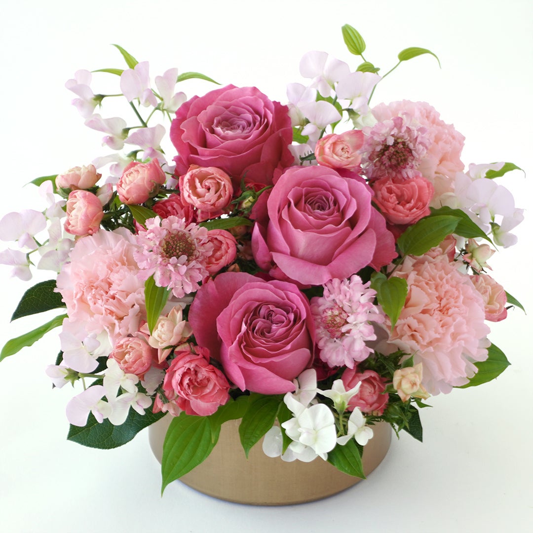 【母の日】ピンクの大輪バラとカーネーションのアレンジメント