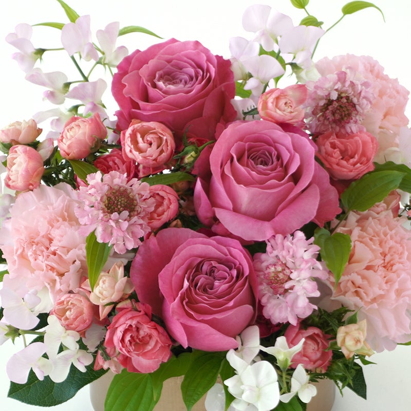 【母の日】ピンクの大輪バラとカーネーションのアレンジメント