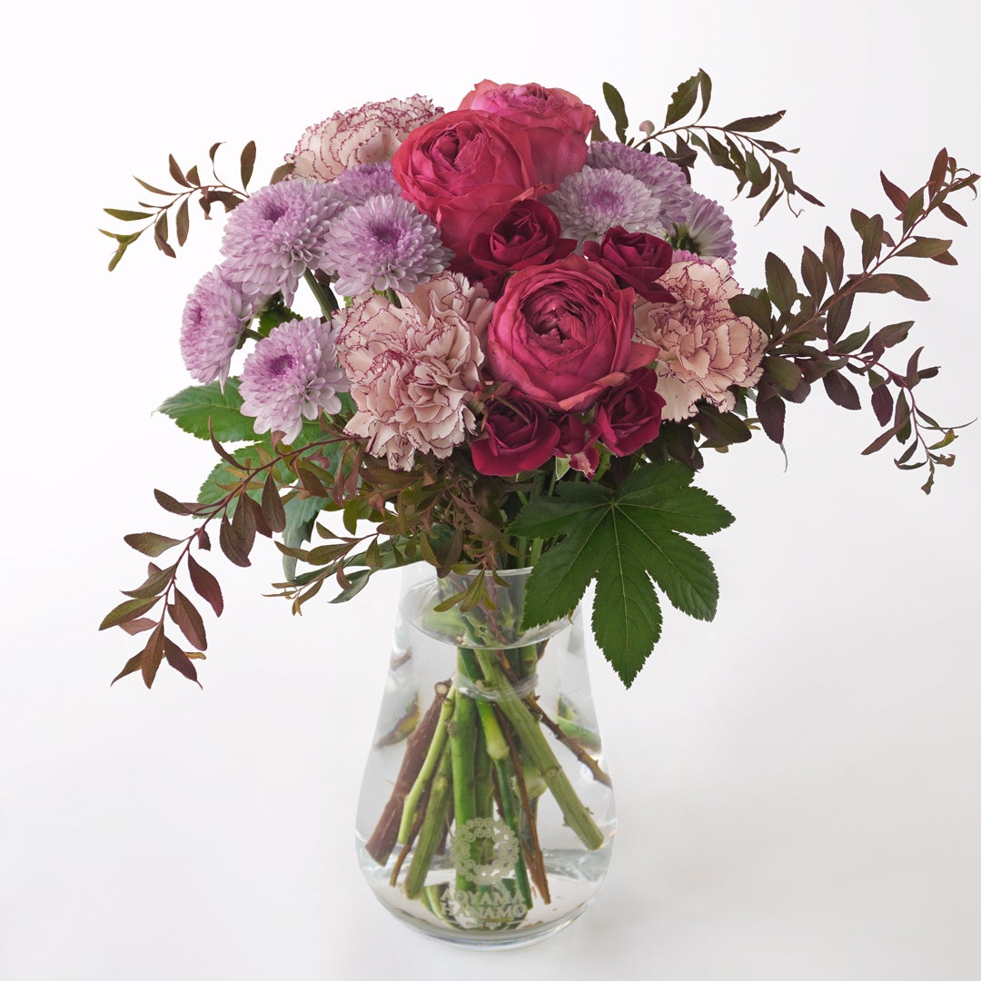 【敬老の日】濃いピンクのバラのおまかせ花束